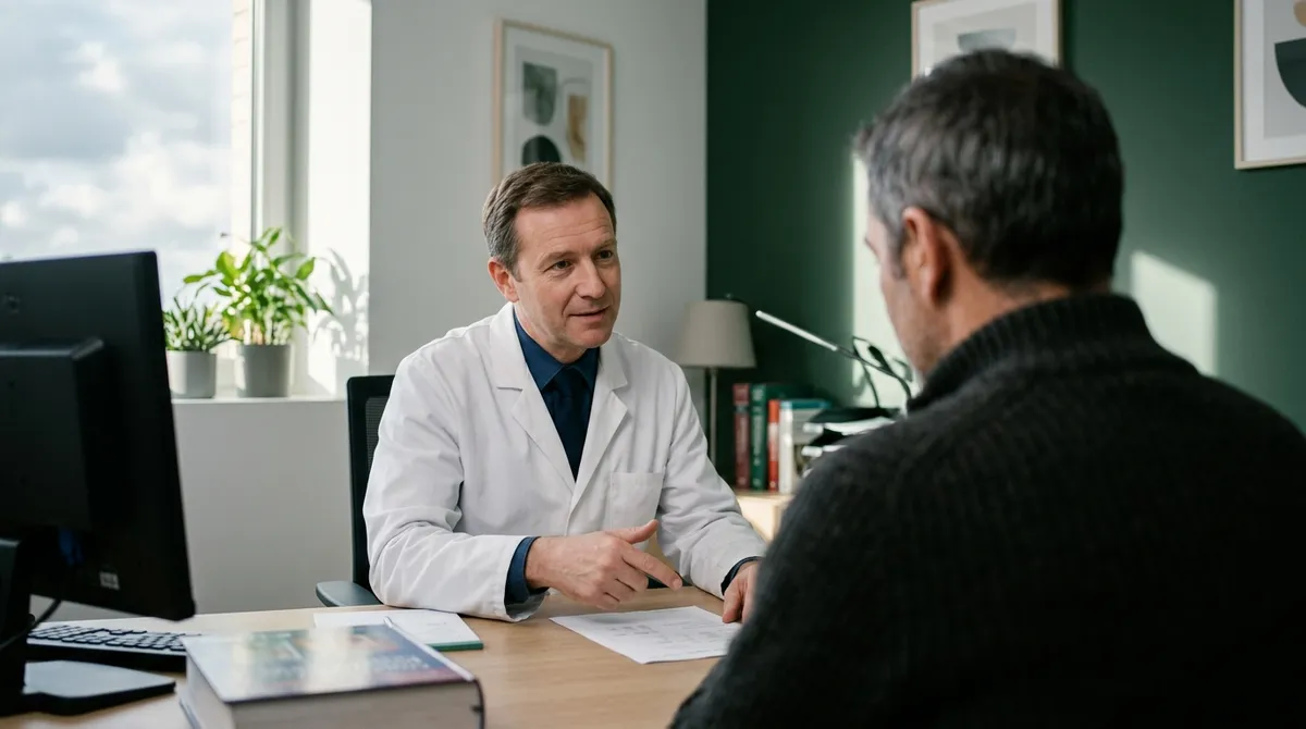Néphrologue commentant un résultat biologique à un patient